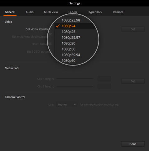 Camera settings user interface